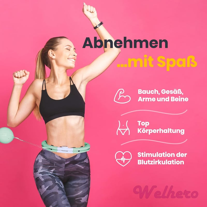 Welhero Okos Hula Karika Felnőtteknek 66-121cm Állítható Méret Súlycsökkentéshez - Green