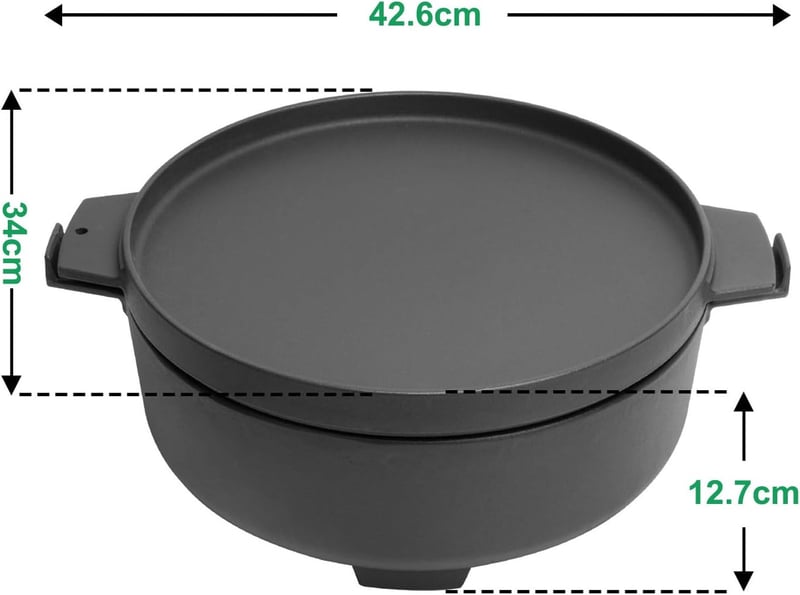 WELL GRILL Duo Holland Fazék Kiegészítő Szett Weber 47-57 cm Grill-hez, 2in1 Öntöttvas Serpenyő BBQ Gourmet Rendszerhez, 7,25L Fekete