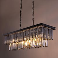 Wellmet Modern Kristály Csillár - 9 Izzós Füstszürke Üveg Függőlámpa, 89 cm Téglalap Alakú Mennyezeti Lámpa Nappaliba, Étkezőbe 7