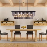 Wellmet Modern Kristály Csillár - 9 Izzós Füstszürke Üveg Függőlámpa, 89 cm Téglalap Alakú Mennyezeti Lámpa Nappaliba, Étkezőbe 9