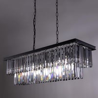 Wellmet Modern Kristály Csillár - 9 Izzós Füstszürke Üveg Függőlámpa, 89 cm Téglalap Alakú Mennyezeti Lámpa Nappaliba, Étkezőbe 8