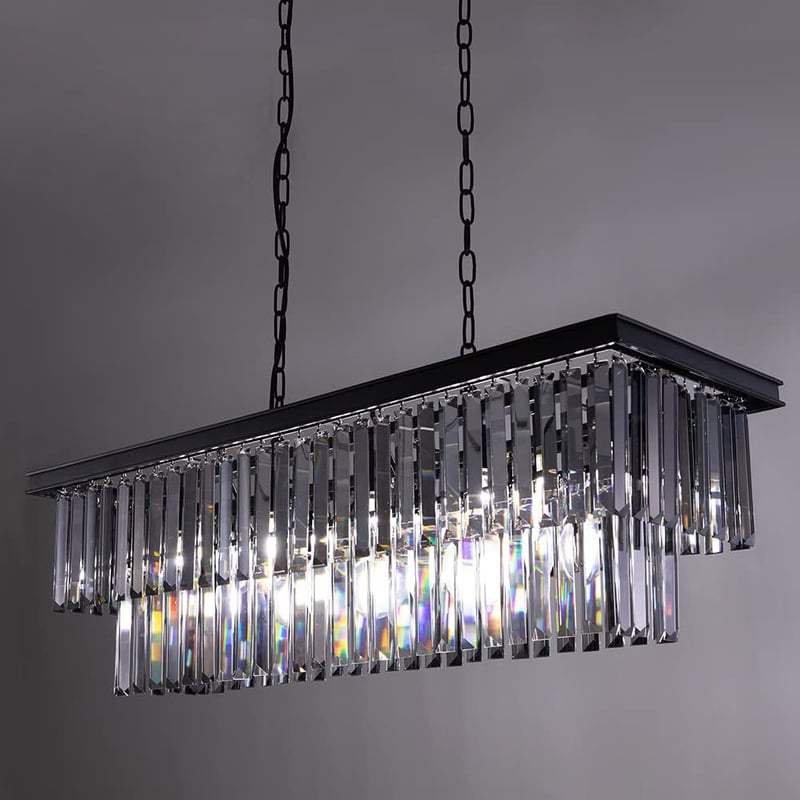 Wellmet Modern Kristály Csillár - 9 Izzós Füstszürke Üveg Függőlámpa, 89 cm Téglalap Alakú Mennyezeti Lámpa Nappaliba, Étkezőbe