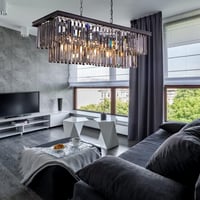 Wellmet Modern Kristály Csillár - 9 Izzós Füstszürke Üveg Függőlámpa, 89 cm Téglalap Alakú Mennyezeti Lámpa Nappaliba, Étkezőbe 5