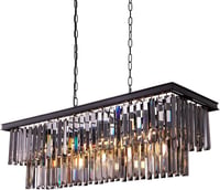 Wellmet Modern Kristály Csillár - 9 Izzós Füstszürke Üveg Függőlámpa, 89 cm Téglalap Alakú Mennyezeti Lámpa Nappaliba, Étkezőbe 1