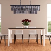 Wellmet Modern Kristály Csillár - 9 Izzós Füstszürke Üveg Függőlámpa, 89 cm Téglalap Alakú Mennyezeti Lámpa Nappaliba, Étkezőbe 4