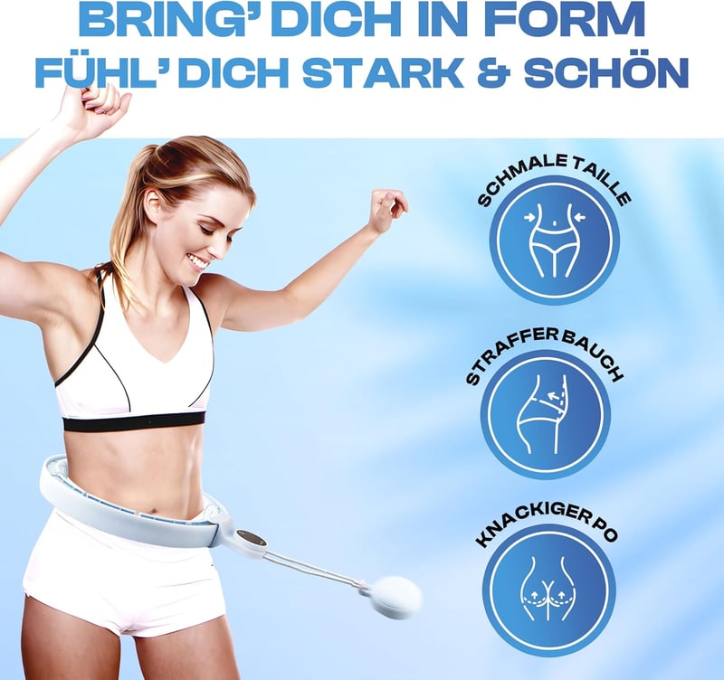 WELLRELAXX Okos Hula Hoop Számláló Funkcióval - Csendes Súlyozott Karika Fogyáshoz és Edzéshez - Állítható Méret 70-110 cm - Világoskék
