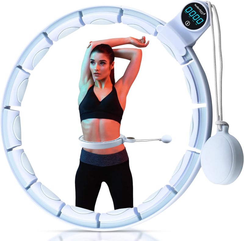 WELLRELAXX Okos Hula Hoop Számláló Funkcióval - Csendes Súlyozott Karika Fogyáshoz és Edzéshez - Állítható Méret 70-110 cm - Világoskék