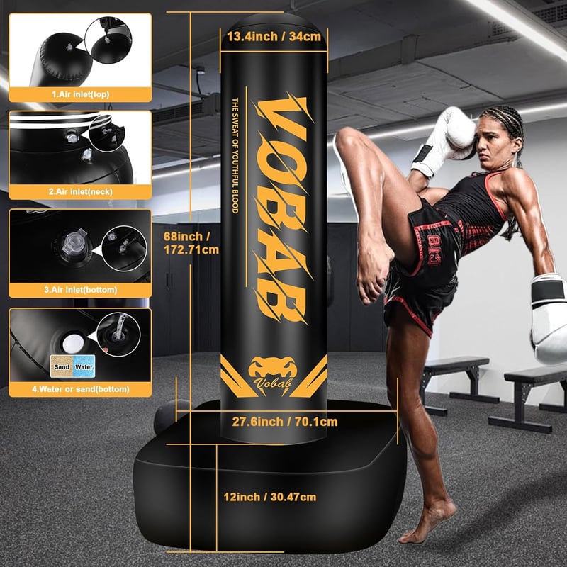 WELLTE 175cm Álló Boxzsák MMA Muay Thai Edzéshez Felfújható Kickboxing Állvány