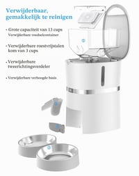 Hrănitor Automat WellToBe pentru 2 Pisici și Câini, Dozator de Hrană Uscată cu Temporizator, 6 Mese pe Zi, Înregistrare Vocală 10 sec, Alb 2
