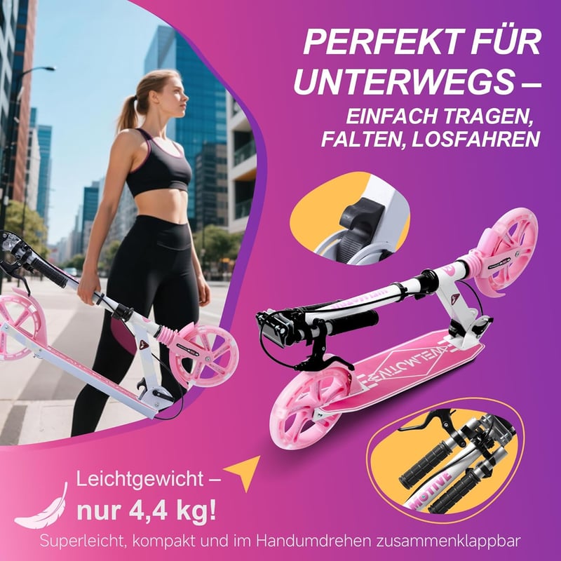 Welmotive Alumínium összecsukható, magasságállítható városi roller állvánnyal 100 kg-ig gyerekeknek és