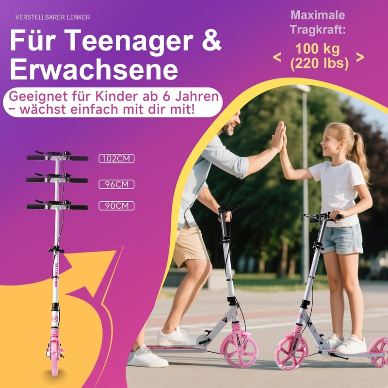 Welmotive Alumínium összecsukható, magasságállítható városi roller állvánnyal 100 kg-ig gyerekeknek és