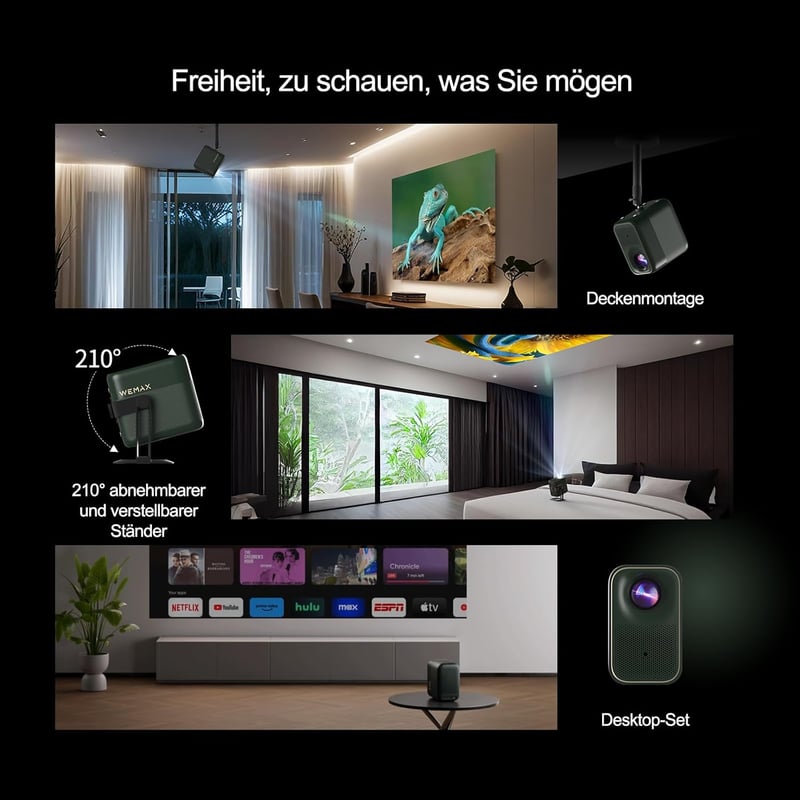 WEMAX VP02 Hordozható Mini Projektor Netflix Tanúsítvánnyal, Google TV, 1080P Natív Felbontás, 4K Támogatás, 320 ISO Lumen, HDR10, Dolby Aud