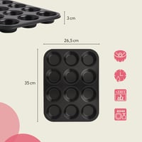 Tavă pentru brioșe wenco, 12 porții – Formă din oțel carbon antiaderent – Lavabilă în mașina de spălat vase – Tavă pentru brioșe rezistentă la temperaturi de până la 220°C 2