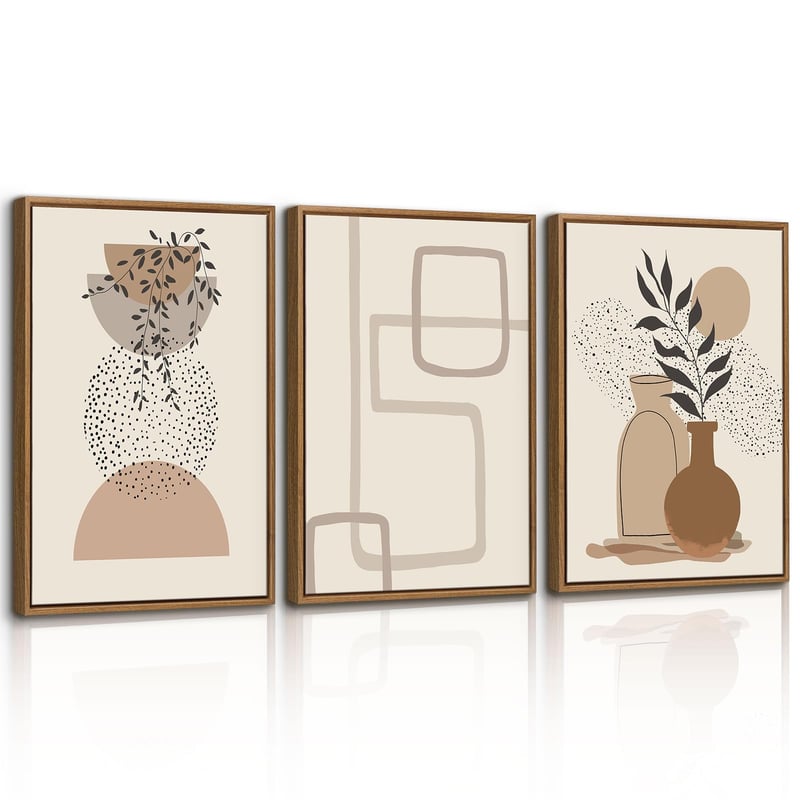 WENGTIAO Vintage uokvirena platna slika 3 kom, boho apstraktna geometrijska zidna slika, bež smeđi minimalistički umjetnički print, dekoracija za dnevni boravak i spavaću sobu, 30x40 cm