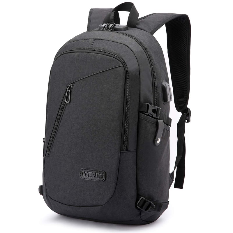 Rucsac pentru laptop WENIG 15,6", antifurt, cu port de încărcare USB - negru