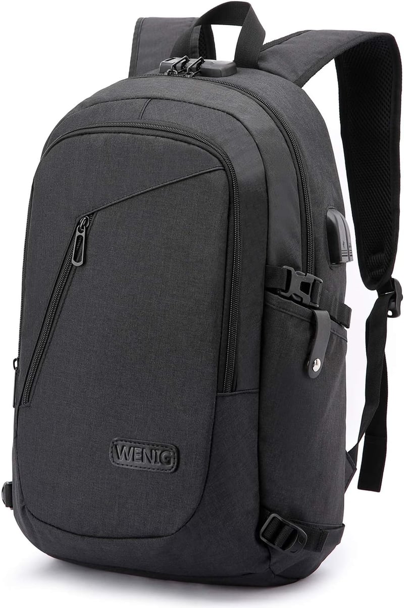 WENIG 15,6" Laptop hátizsák lopásgátlóval és USB töltőporttal - fekete