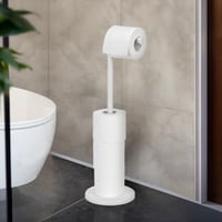 WENKO Suport pentru hârtie igienică cu stativ, pentru 4 role de rezervă, design minimalist, alb, 21x55x17 cm, oțel lăcuit, suport de baie de sine stătător 4