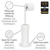 WENKO Suport pentru hârtie igienică cu stativ, pentru 4 role de rezervă, design minimalist, alb, 21x55x17 cm, oțel lăcuit, suport de baie de sine stătător 2