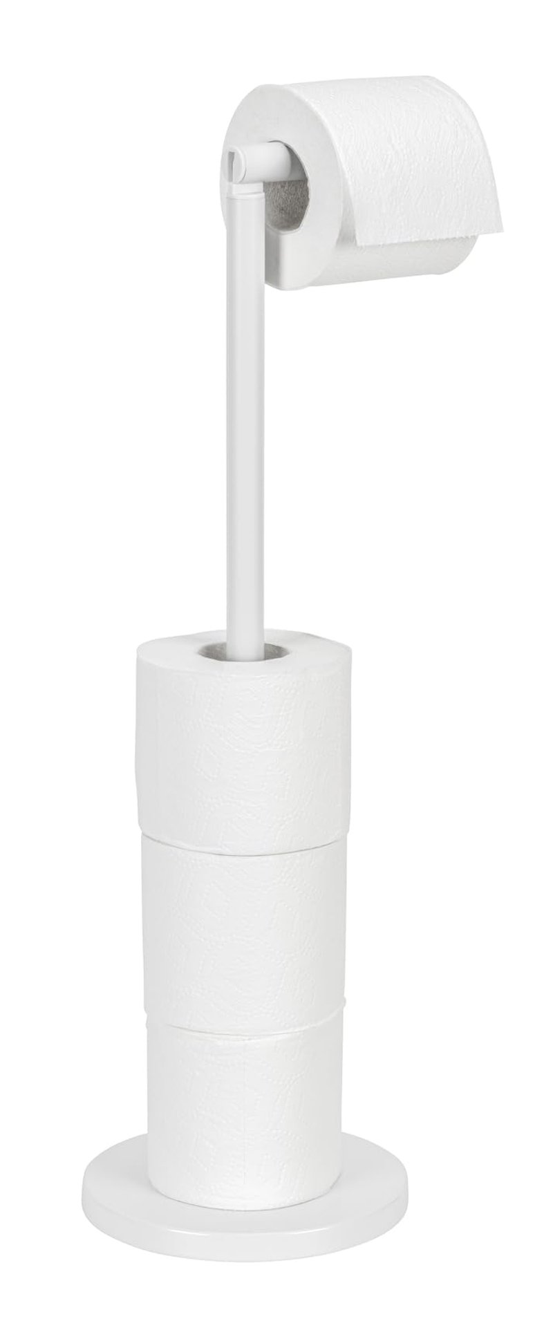 WENKO Suport pentru hârtie igienică cu stativ, pentru 4 role de rezervă, design minimalist, alb, 21x55x17 cm, oțel lăcuit, suport de baie de sine stătător