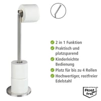 WENKO Suport pentru hârtie igienică cu picior, pentru 4 role de rezervă, oțel inoxidabil mat, design minimalist, economisește spațiu, 21 x 55 x 17 cm 5
