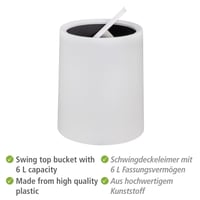 Coș de gunoi cu capac oscilant WENKO Atri, 6 litri, cu găleată interioară, coș cosmetic din plastic alb cu capac, Ø 21 x 25,5 cm 2