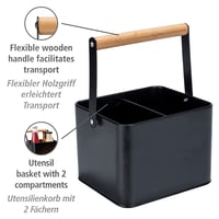 Kovový úložný košík WENKO Baco s pružnou drevenou rukoväťou, na prenášanie omáčok, čierny, do vonkajšej kuchyne 2