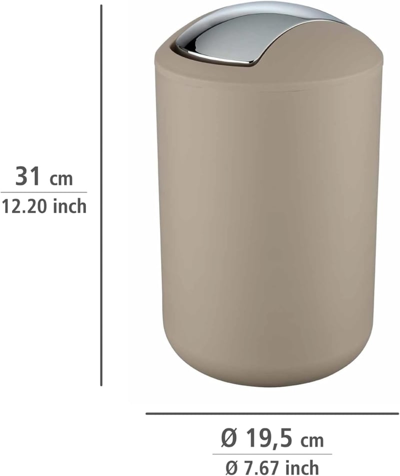 WENKO Brasil Taupe L Lengő Tetejű Szemetes 6,5L Kozmetikai Tárolóedény
