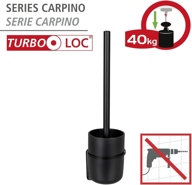 WENKO Carpino WC kefe tartó fali rögzítés fúrás nélkül fekete fém - Black