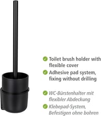 WENKO Carpino WC kefe tartó fali rögzítés fúrás nélkül fekete fém - Black 3