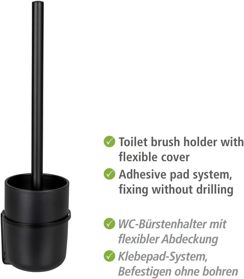 WENKO Carpino WC kefe tartó fali rögzítés fúrás nélkül fekete fém - Black