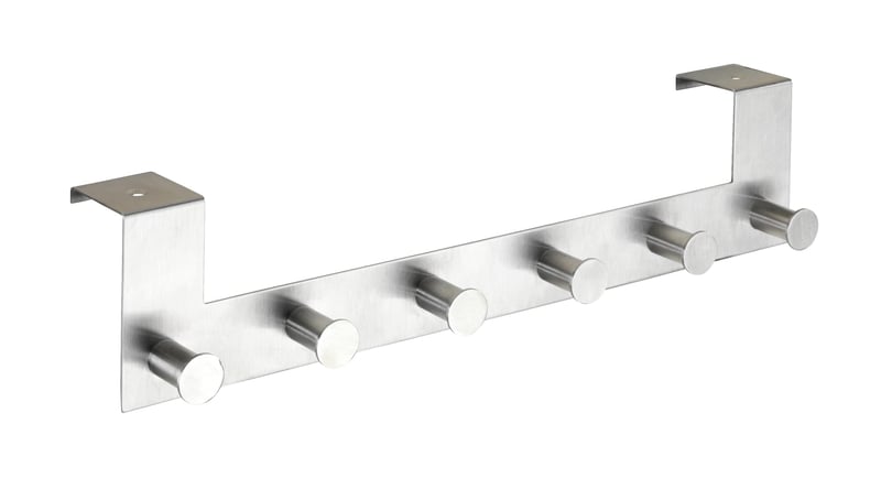 WENKO Celano závesný vešiak na dvere – nerezový vešiak so 6 háčikmi na kabáty a uteráky, strieborný, 39 x 11 x 7,5 cm