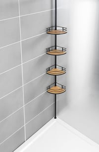 Raft de duș telescopic WENKO Dolcedo din bambus cu 4 etajere, raft reglabil pe înălțime, oțel inoxidabil/bambus, 31 x 65-275 x 20 cm 7