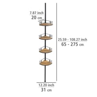 Raft de duș telescopic WENKO Dolcedo din bambus cu 4 etajere, raft reglabil pe înălțime, oțel inoxidabil/bambus, 31 x 65-275 x 20 cm 4