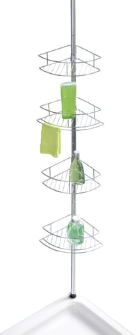 Teleskopická rohová polica do sprchy WENKO Dolcedo – 4-poschodová kúpeľňová polica z nehrdzavejúcej ocele, montáž bez vŕtania, strieborná, 31x65-275x23 cm 1
