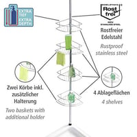 Teleskopická rohová polica do sprchy WENKO Dolcedo – 4-poschodová kúpeľňová polica z nehrdzavejúcej ocele, montáž bez vŕtania, strieborná, 31x65-275x23 cm 3