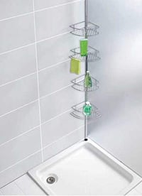 Teleskopická rohová polica do sprchy WENKO Dolcedo – 4-poschodová kúpeľňová polica z nehrdzavejúcej ocele, montáž bez vŕtania, strieborná, 31x65-275x23 cm 6