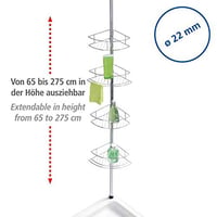 Teleskopická rohová polica do sprchy WENKO Dolcedo – 4-poschodová kúpeľňová polica z nehrdzavejúcej ocele, montáž bez vŕtania, strieborná, 31x65-275x23 cm 2