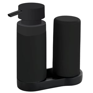 WENKO Easy Squeez-e dozator za sapun i deterdžent za posuđe, crni, 2 x 250 ml, za kupaonicu i kuhinju, 15 x 18 x 7 cm