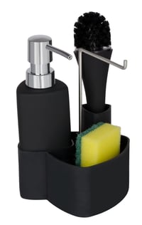 WENKO Empire set za sudoper 4 u 1 – dozator deterdženta, četka za pranje posuđa, držač krpe i organizator, keramika, 250 ml, 11x19x12,5 cm, crna 7