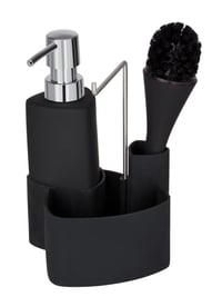 WENKO Empire set za sudoper 4 u 1 – dozator deterdženta, četka za pranje posuđa, držač krpe i organizator, keramika, 250 ml, 11x19x12,5 cm, crna 1