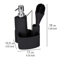 WENKO Empire set za sudoper 4 u 1 – dozator deterdženta, četka za pranje posuđa, držač krpe i organizator, keramika, 250 ml, 11x19x12,5 cm, crna 3
