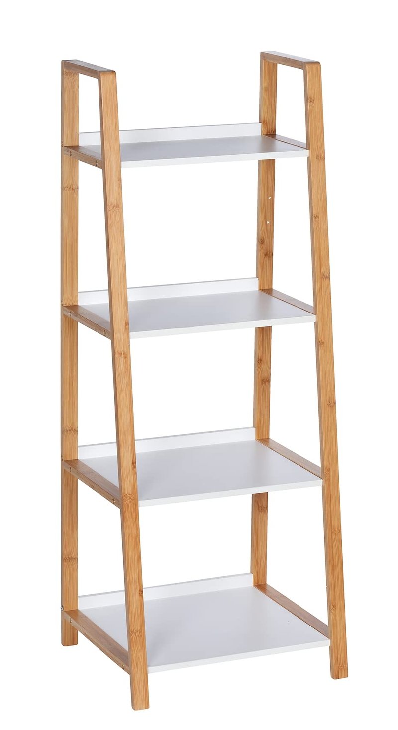 WENKO Finja 4-poschodový bambusový regál - kúpeľňový a obývací regál, 43 x 112 x 36 cm, hnedý
