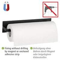 WENKO Ima magnetický držiak na kuchynské utierky, čierny kov, 30 x 10 x 5 cm, upevnenie pomocou magnetu alebo lepiacej pásky 2