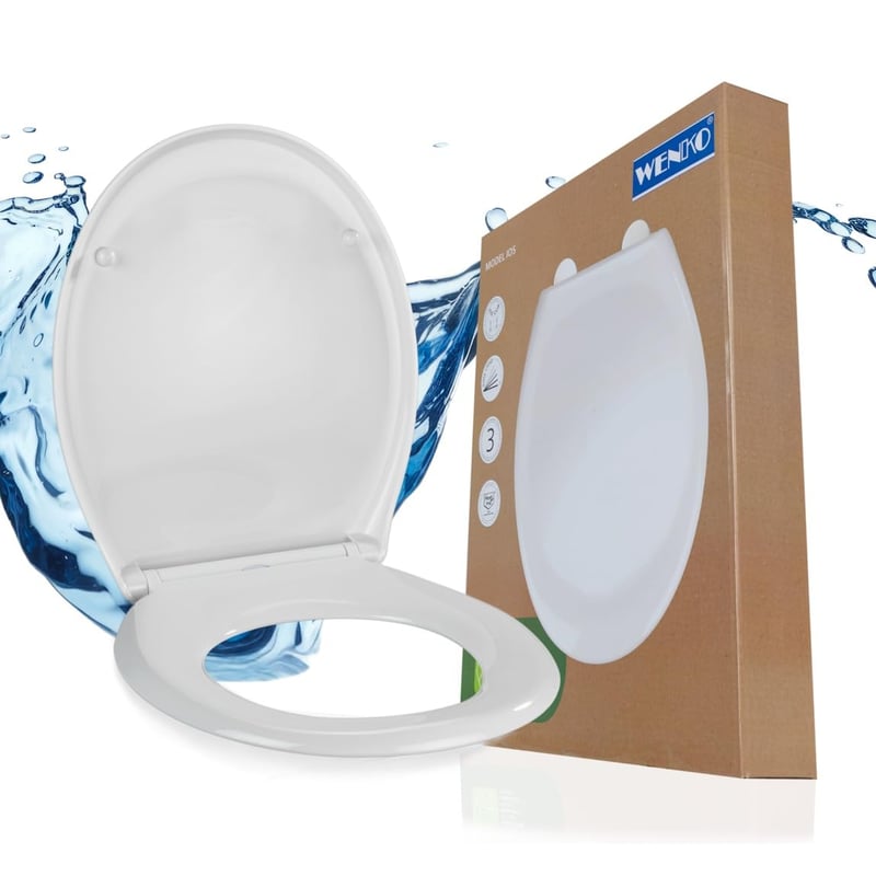 Capac WC WENKO Ios cu mecanism Soft-Close, alb, 37,5x45 cm, detașabil, termoplast rezistent la spargere, fixare din oțel inoxidabil, capacitate portantă 250 kg