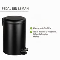 Kuchynský odpadkový kôš WENKO Leman, 12 litrov, s pedálom, vekom s tichým zatváraním, vyberateľnou nádobou, matná čierna, lakovaná oceľ, 25x38x32 cm 3
