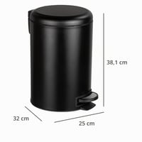 Kuchynský odpadkový kôš WENKO Leman, 12 litrov, s pedálom, vekom s tichým zatváraním, vyberateľnou nádobou, matná čierna, lakovaná oceľ, 25x38x32 cm 4