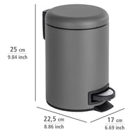 Kozmetický pedálový odpadkový kôš WENKO Léman, 3 litre, s vyberateľnou vnútornou nádobou, s vekom, matná sivá, nehrdzavejúca oceľ, kúpeľňový odpadkový kôš 4