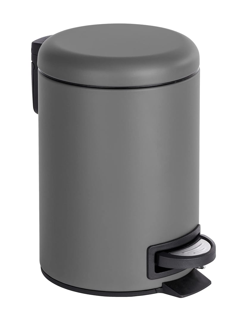 Kozmetický pedálový odpadkový kôš WENKO Léman, 3 litre, s vyberateľnou vnútornou nádobou, s vekom, matná sivá, nehrdzavejúca oceľ, kúpeľňový odpadkový kôš