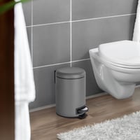 Kozmetický pedálový odpadkový kôš WENKO Léman, 3 litre, s vyberateľnou vnútornou nádobou, s vekom, matná sivá, nehrdzavejúca oceľ, kúpeľňový odpadkový kôš 5