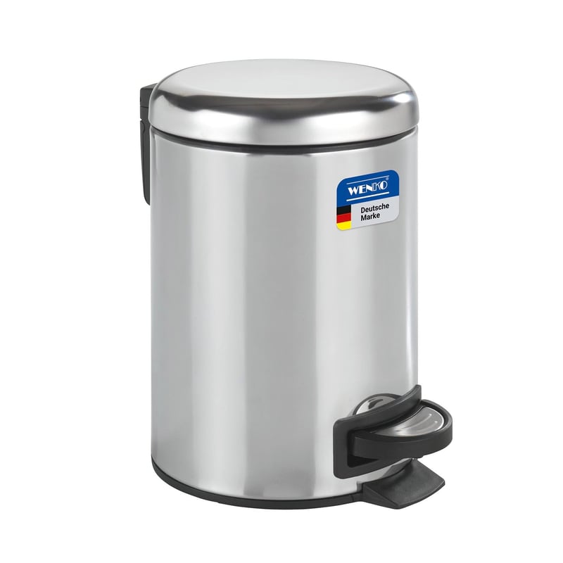 Pedálový kozmetický kôš WENKO Leman – 3 litre, nehrdzavejúca oceľ, lesklá strieborná, s vyberateľnou vnútornou nádobou, s vekom, 22,5x17x25 cm